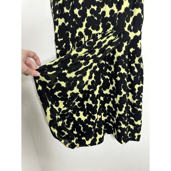 ALC Dress Women’s Yellow Black 100% Silk Faux Wrap Pockets Size 8 - Picture 7 of 9